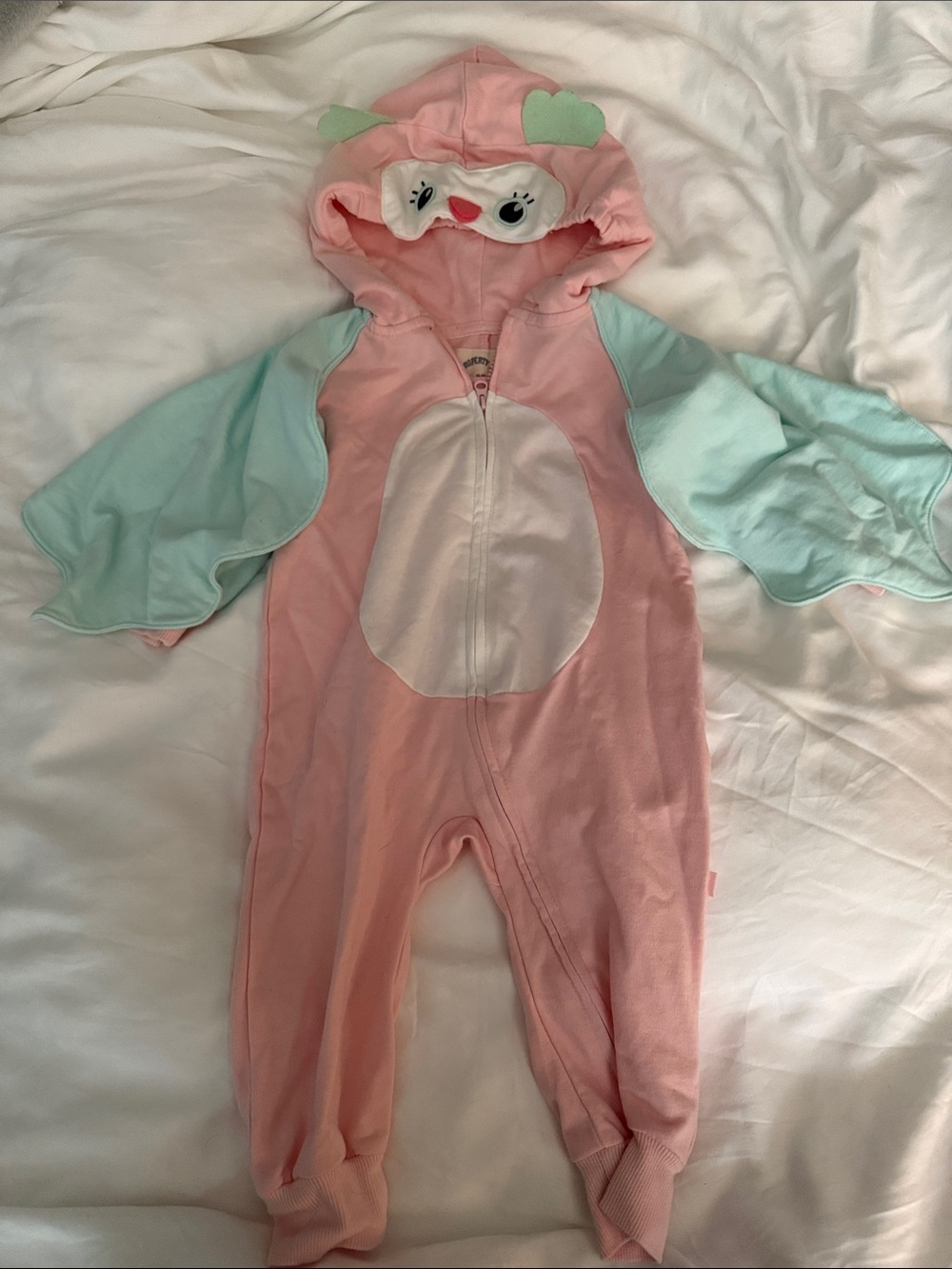 Toddler Pink & Mint owl Hooded One-Piece